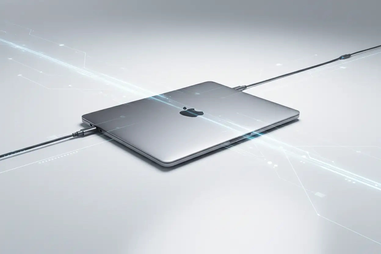 MacBook portátil de prata com um design elegante e minimalista e acabamento mate.