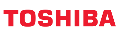 Logótipo vermelho da Toshiba num fundo preto.